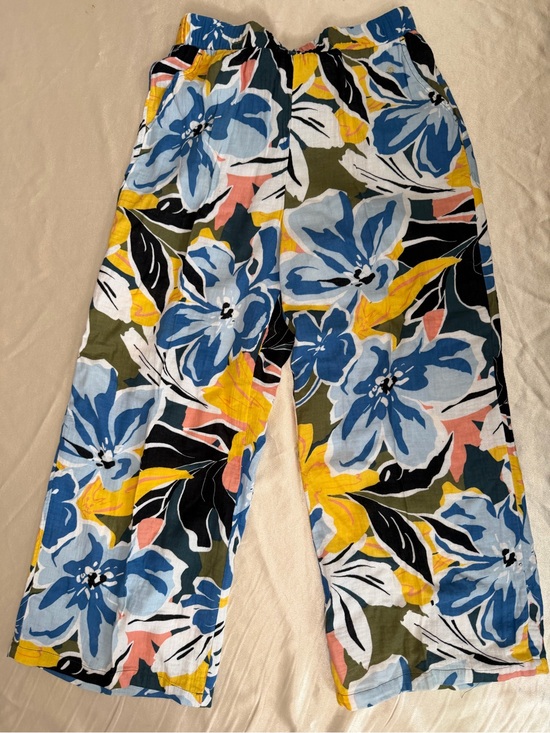 Susan Graver Pants - Susan Graver Soleil Gauze Floral Wide Leg Crop Beach Pants Size XS 100% Cotton